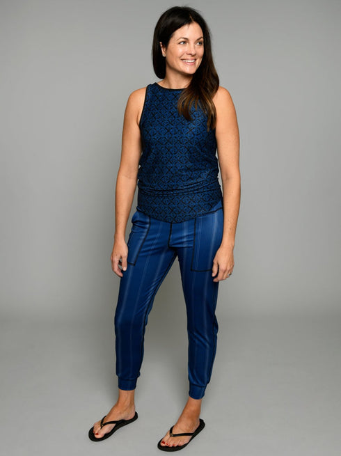 The Jogger - Blue Shibori / Blue Pinstripe